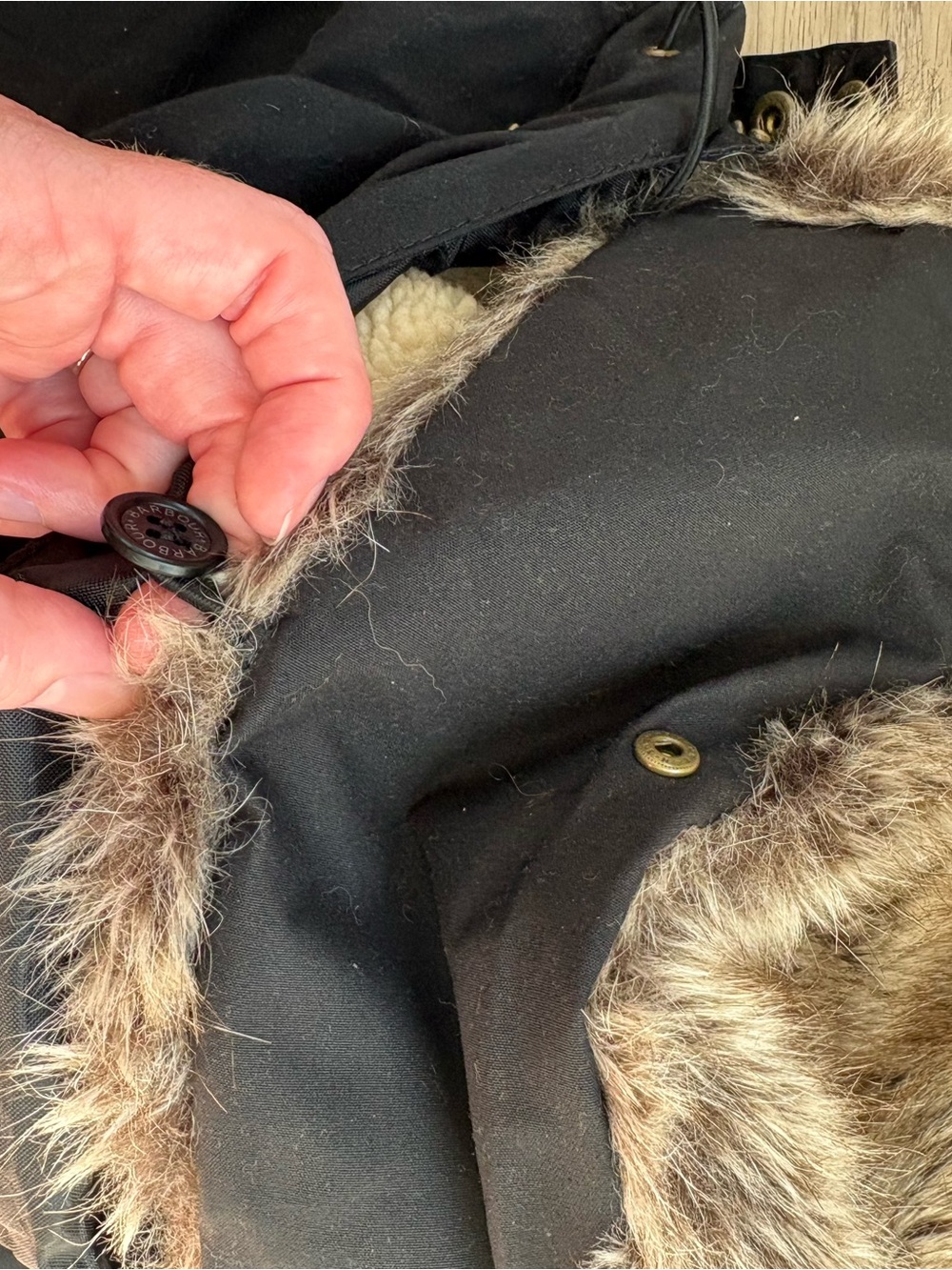 Barbour kelsall Black Hooded Parka with Faux Fur Trim - Picture 9 of 11